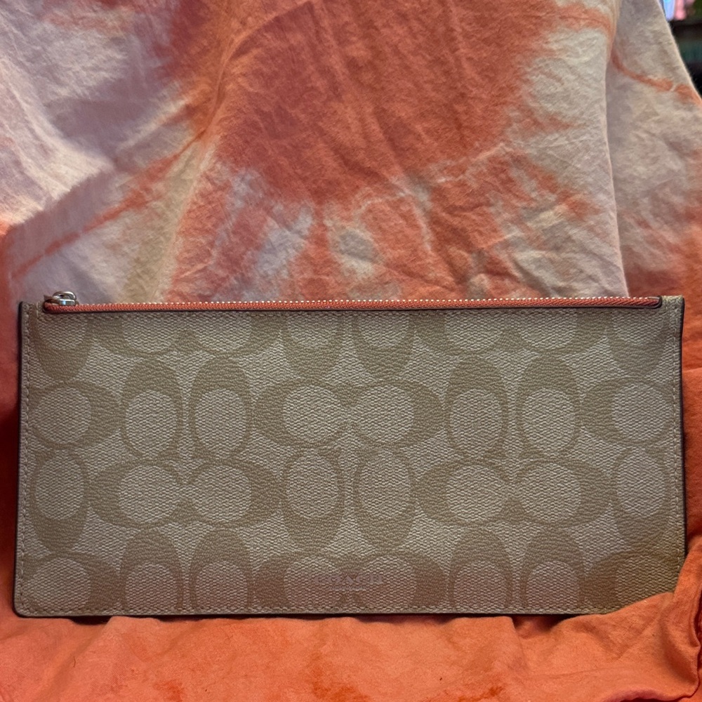 Coach Tan and Pink Patterned Clutch Brand New & Never Used!
